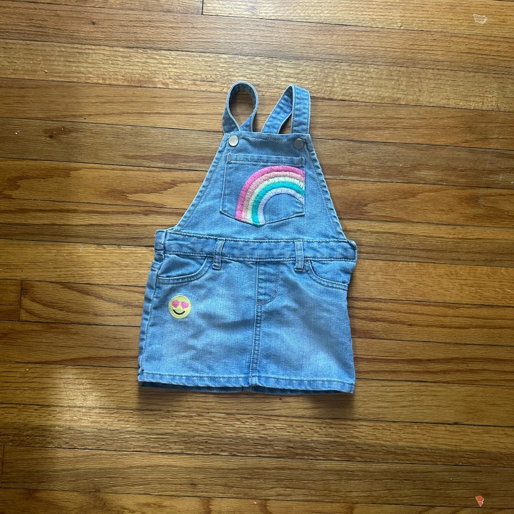 Kids Denim Overall Skirt with Rainbow Patch